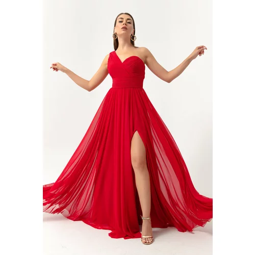 Lafaba Women's Red One-Shoulder Slit Long Evening Dress
