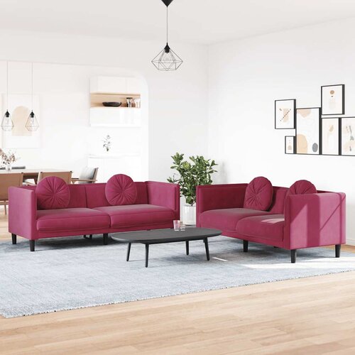  2-dijelni set sofa s jastucima crvena boja vina bar&amp;scaron;unasti Slike