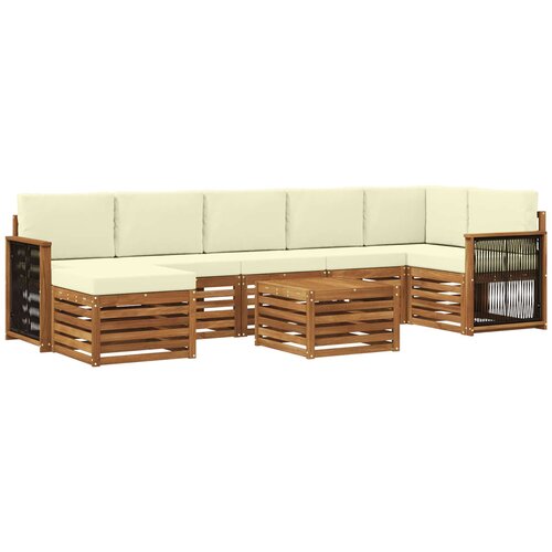 vidaXL Zunanja garnitura za sedenje z blazino 7 pcs Naravna in smetana, (5000280811) Cene