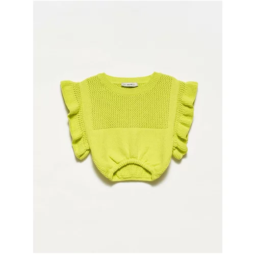 Dilvin 10176 Ruffle Sleeve Crop Sweater-lime