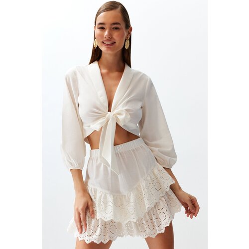 Trendyol Bridal White Mini Woven Ruffled 100% Cotton Skirt Cene