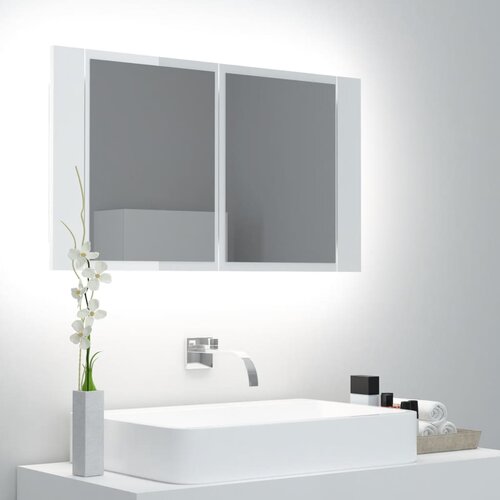 vidaXL LED kopalniška omarica z ogledalom visok sijaj bela 80x12x45 cm Cene