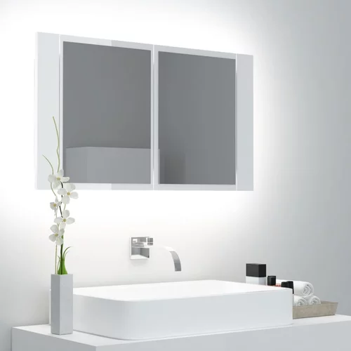 vidaXL LED kopalniška omarica z ogledalom visok sijaj bela 80x12x45 cm