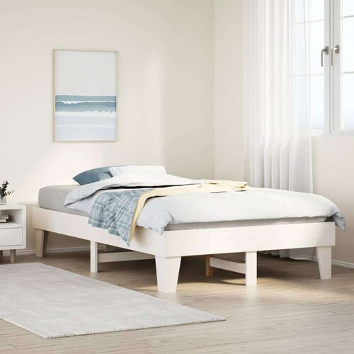 vidaXL Posteljni okvir brez vzmetnice bel 135x190 cm trdna borovina Cene