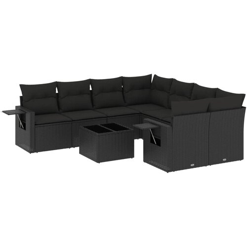  9-dijelni set vrtnih sofa s jastucima crni od poliratana Crna 85 x 62 x 69 cm Slike