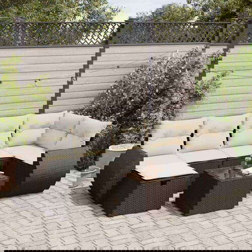  7-dijelni set vrtnih sofa od poliratana s jastucima smeđi Slike
