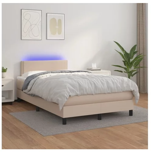  Box spring postelja z vzmetnico LED kapučino 120x200 cm