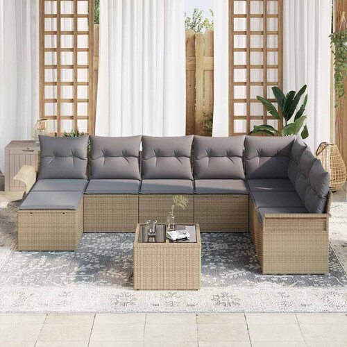  Sjedeća garnitura za vrt 9 kom. Crna Poli ratan Bež 297,5 x 187,5 x 85 cm Slike
