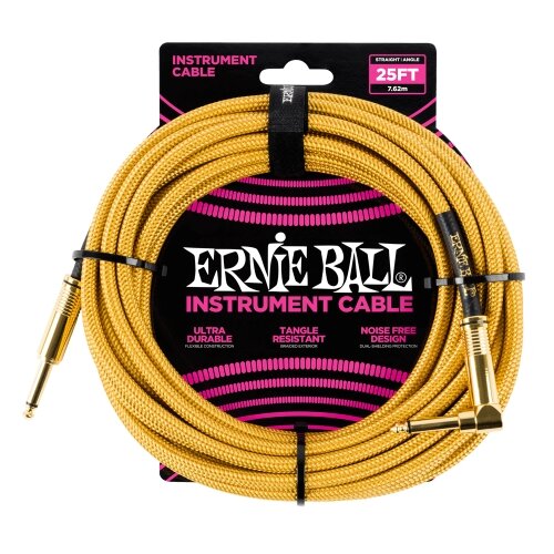 Ernie Ball kabel P06070 - 25FT(7,62m) BRAIDED 6,3mm - 6,3mm L instrument - GOLD boja Cijene