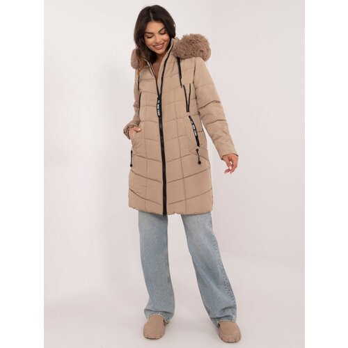 Fashionhunters Beige long winter jacket Slike