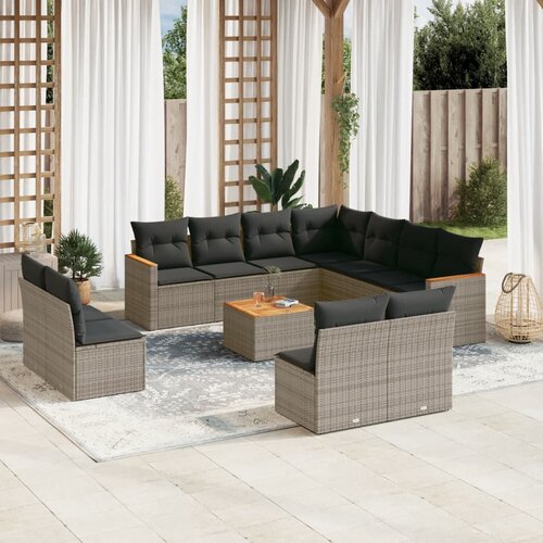 vidaXL 12-dijelni set vrtnih sofa od poliratana s jastucima sivi Cijene