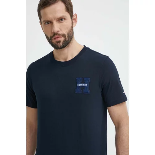 Tommy Hilfiger Pamučna majica za muškarce, boja: tamno plava, s aplikacijom, MW0MW34436