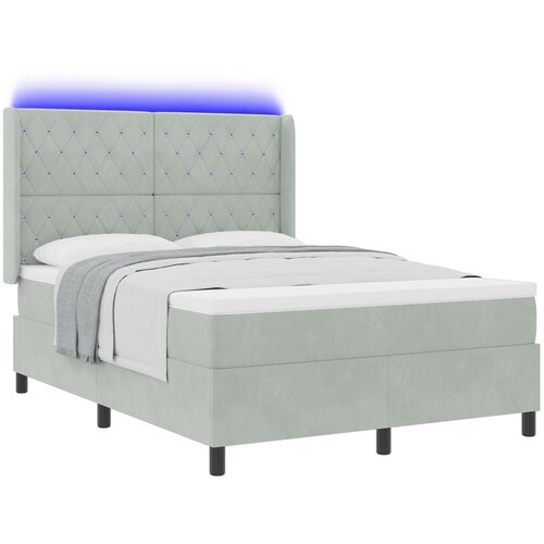 VidaXL Box Spring Postelja z Vložkom &amp;amp; LED Svetloba Svetlo siva 160x200 cm Velur Slike