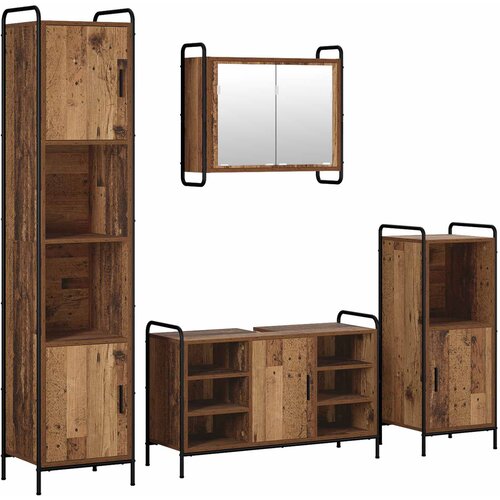  Set ormarića za kupaonicu 4 kom. Staro drvo 40 x 36 x 181 cm Slike