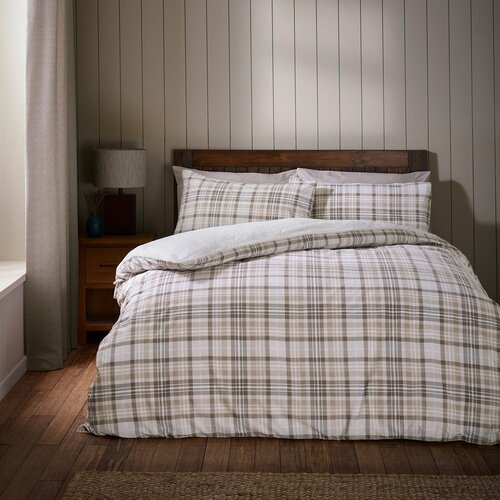 Catherine Lansfield Smeđa posteljina za bračni krevet od sherpa flisa 200x200 cm Cosy Sherpa Check &amp;ndash; Slike