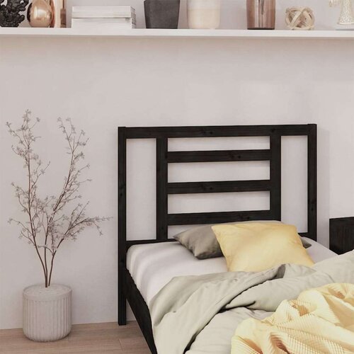  Uzglavlje za krevet crno 96 x 4 x 100 cm od masivne borovine Slike