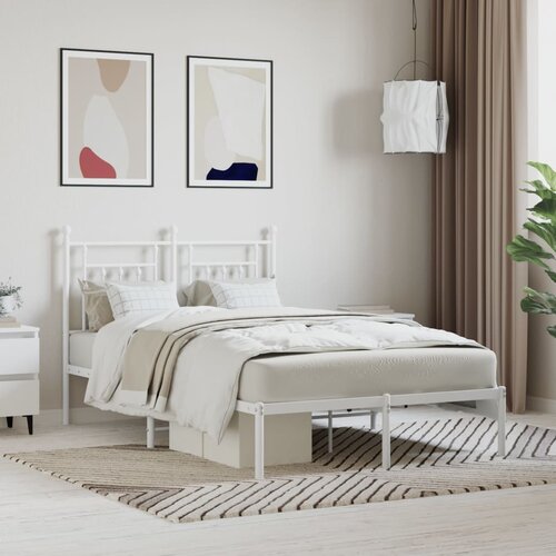 The Living Store Kovinski posteljni okvir z vzglavjem bel 135x190 cm - Posteljni Okvir, (21503577) Slike