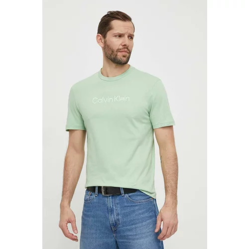 Calvin Klein Pamučna majica za muškarce, boja: zelena, s tiskom