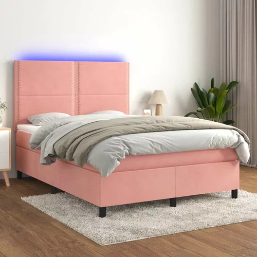  Box spring postelja z vzmetnico LED roza 140x190 cm žamet, (20898447)