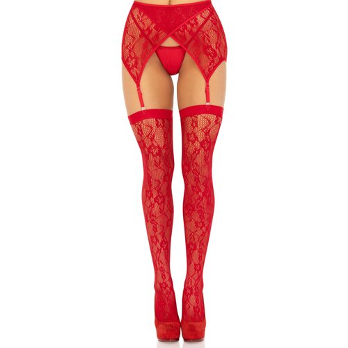 Leg Avenue Lace Thigh Highs & Garterbelt 1608 Red Cene