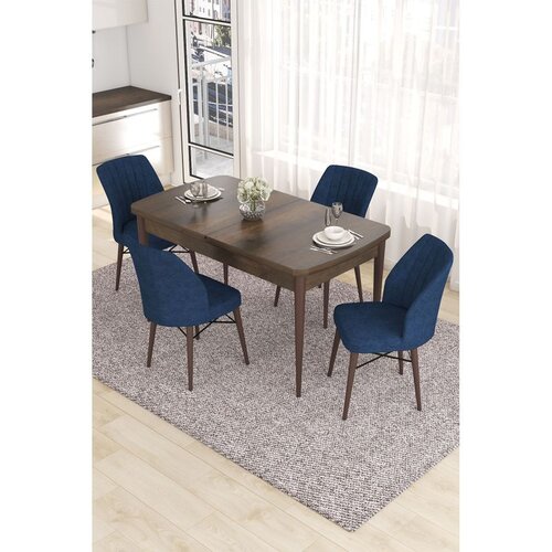 Hanah home trpezarijski set Eva, sto na razvlačenje i 4 stolice, ploča u dekoru drveta Baroque, teget tkanina Babyface Cene