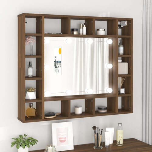 vidaXL Omarica z ogledalom in LED lučkami rjavi hrast 91x15x76,5 cm Cene
