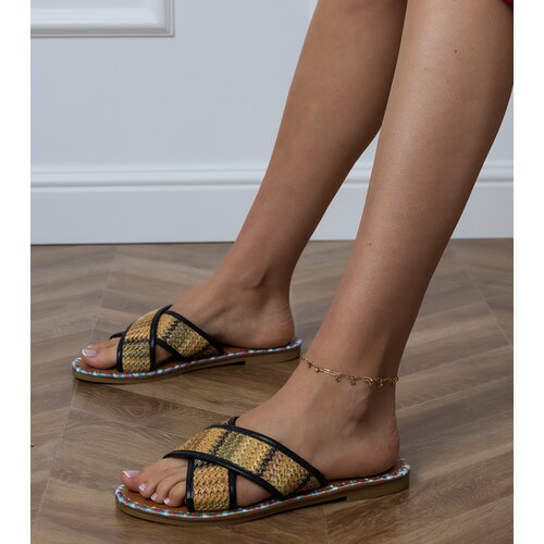 D/CEO Black flat sandals with colorful embroidery on the edges Vilsa Cene