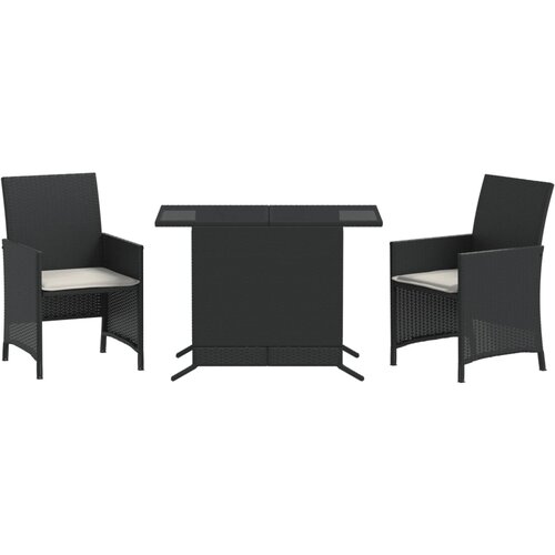  3-dijelni bistro set s jastucima crni od poliratana Crna Slike