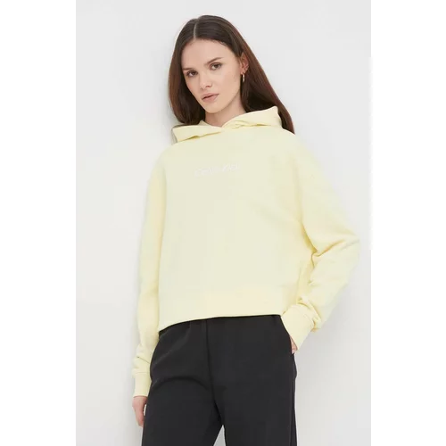 Calvin Klein Pamučna dukserica za žene, boja: žuta, s kapuljačom, s tiskom