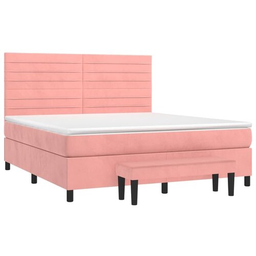  Boxspring - Krevet s oprugama i madracem ružičasti 180x200 cm bar&amp;scaron;unasti - Ružičasta 180 x 200 cm vodoravne pruge Slike