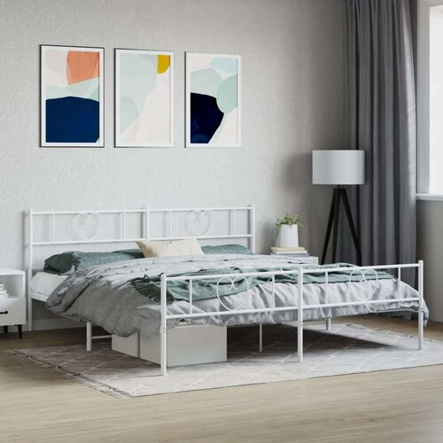 Metalni okvir kreveta uzglavlje i podnožje bijeli 200x200 cm Slike