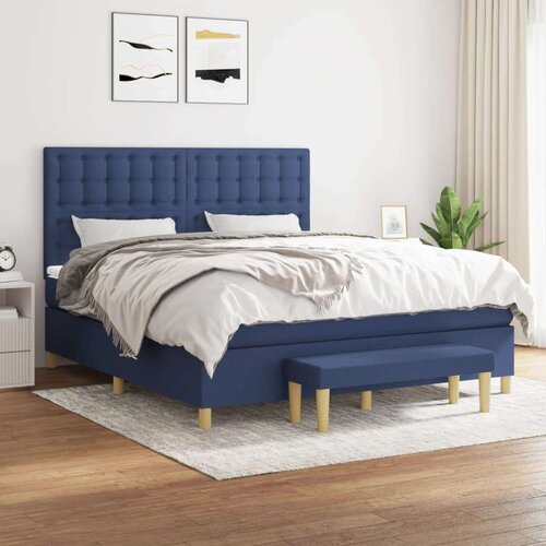  Box spring postelja z vzmetnico modra 160x200 cm blago, (20897595) Slike