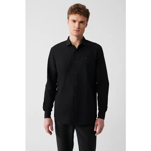 Avva Men's Black Classic Collar See-through Cotton Slim Fit Slim Fit Shirt