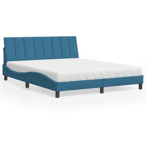 VidaXL Postelja z vzmetnico modra 160x200 cm žamet Slike