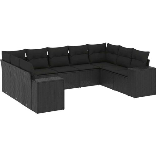  9-dijelni set vrtnih sofa s jastucima crni od poliratana Slike
