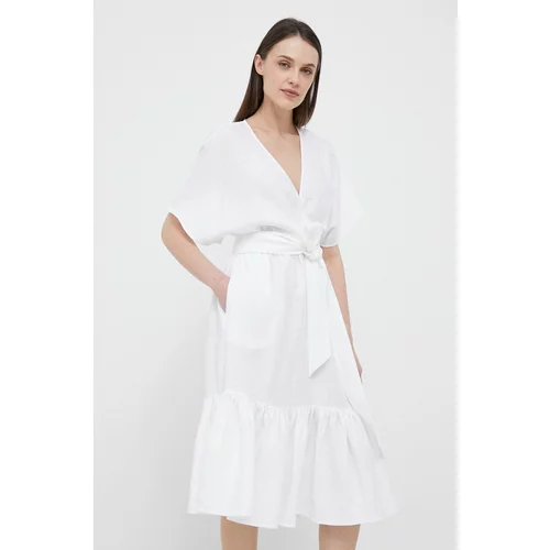 Polo Ralph Lauren Lanena haljina boja: bijela, midi, širi se prema dolje