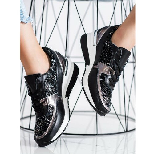 SHELOVET black snake print leather sneakers Slike