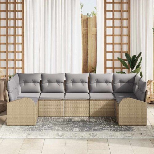 Sjedeća garnitura za vrt 7 kom. Bež i svijetlo siva poliratan 289 x 124 x 85 cm Slike