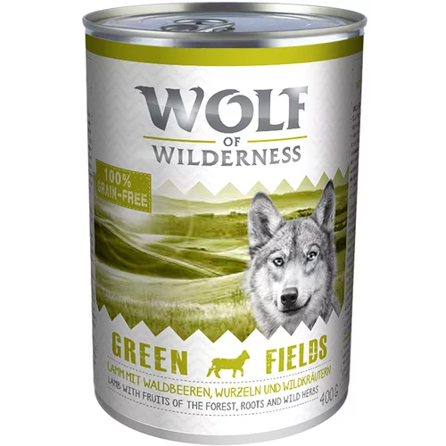 Wolf of Wilderness Varčno pakiranje Adult 24 x 400 g - Green Fields - jagnjetina