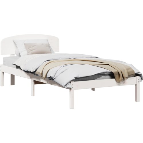VidaXL Krevetna konstrukcija s uzglavljem Bijela 75x190 cm Čvrsta borovina Slike