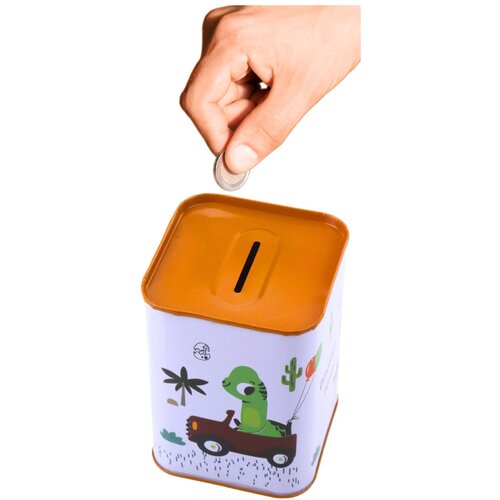  Piggy bank Dinosaur in the car Learning to save Metal White 11x8cm Cijene