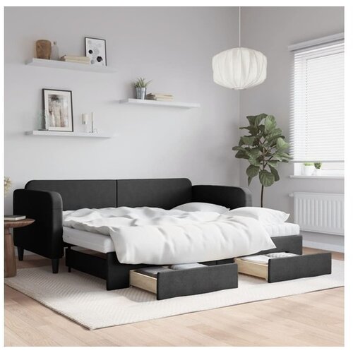 VidaXL Dnevni krevet na razvlačenje s ladicama crni 90x190 cm tkanina Slike