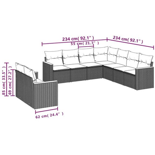  9-dijelni set vrtnih sofa s jastucima crni od poliratana Slike