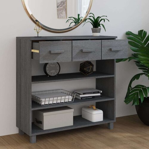 vidaXL Konzolna mizica temno siva 90x35x90 cm trdna borovina Cene
