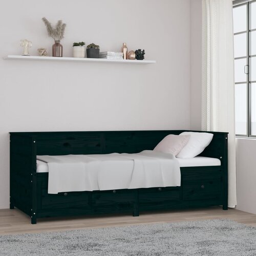 vidaXL Dnevna postelja črna 90x200 cm trdna borovina Cene