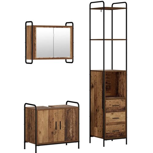  Set ormarića za kupaonicu 3 kom. Staro drvo 40 x 36 x 200 5 cm - Staro drvo Ormar s umivaonikom (2 vrata) + viseći ormar Slike