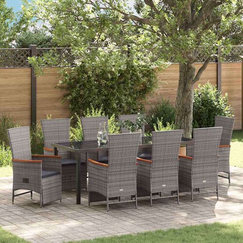 vidaXL set od 9 komada vrtne blagovaonske garniture s jastucima sive poli ratan Cijene