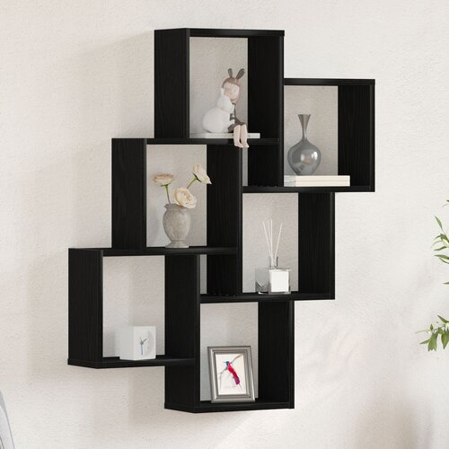vidaXL Stenska polica Črn hrast Les 78.1 cm x 15 cm x 92.3 cm Cene