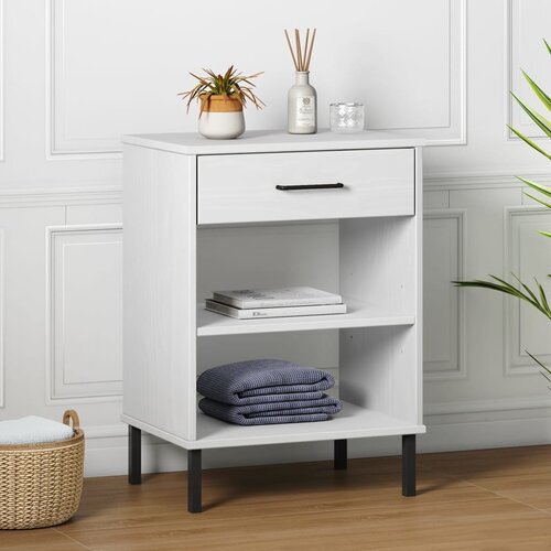 The Living Store Konzolna omarica s kovinskimi nogami bela trdna borovina OSLO - Konzolna Omarica, (21436099) Slike
