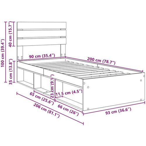  Okvir za krevet Staro drvo 90 x 200 cm Čvrsto borovo drvo Slike